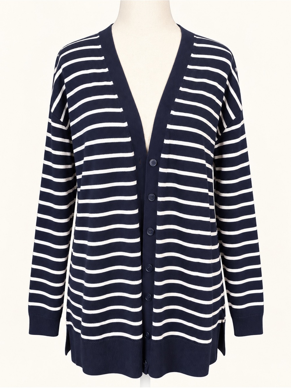Talbots • Navy & White Striped Cardigan • Coastal Preppy • Size M